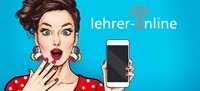 Lehrerwitze, Cartoons und Sprüche von der Lehrer-Online Social Media Redaktion kecke, hübsche Frau lacht über Witz vom Smartphone