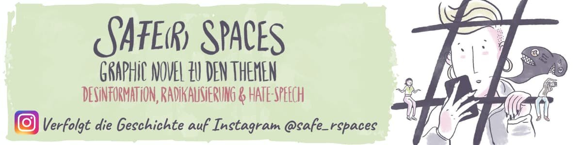 Safer Spaces Graphic Novel auf Instagram Ausschnitt aus der Graphic Novel "Safer Spaces": Hauptfigur Jule am Smartphone