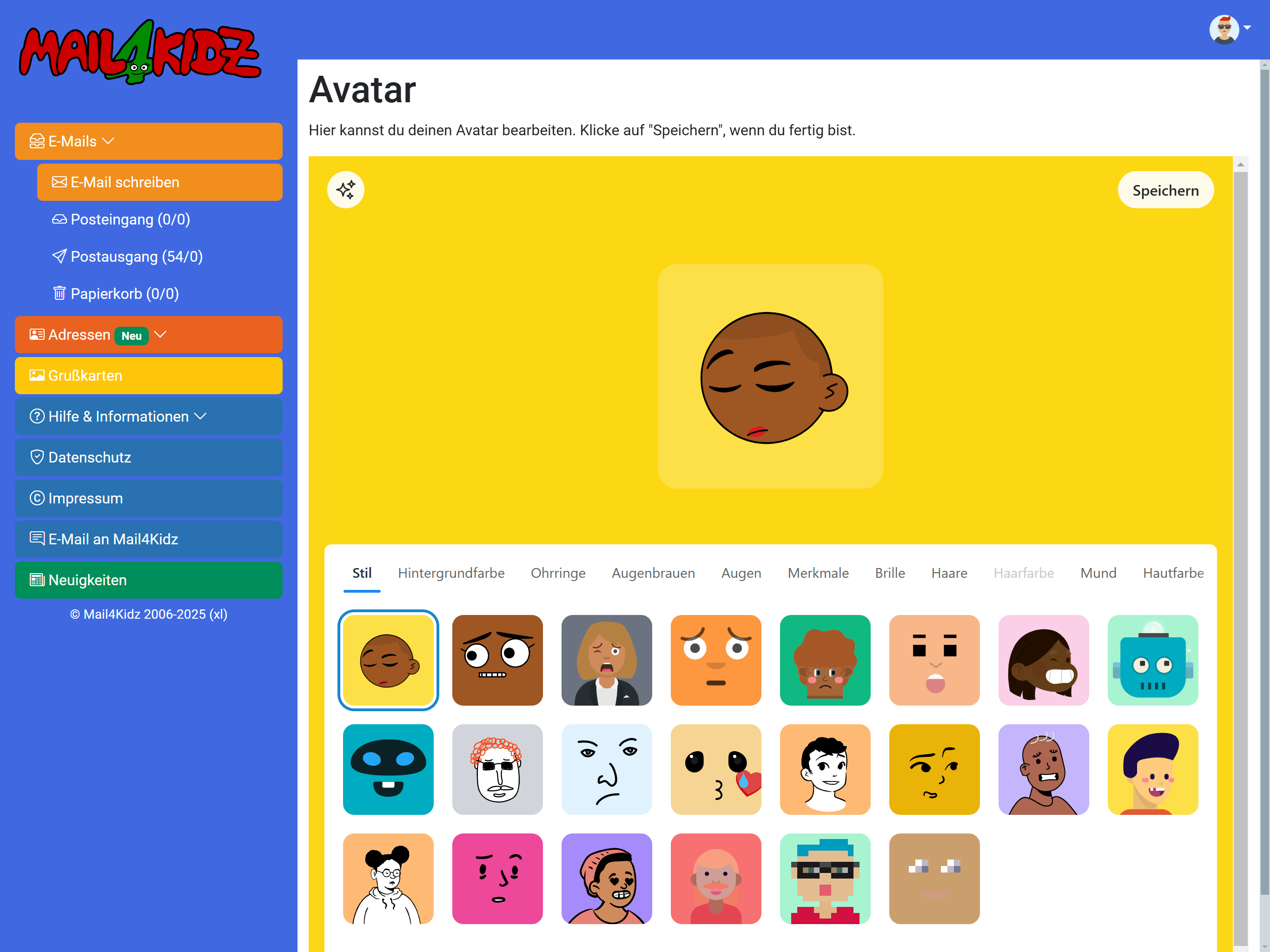 Avator-Editor bei Mail4Kidz