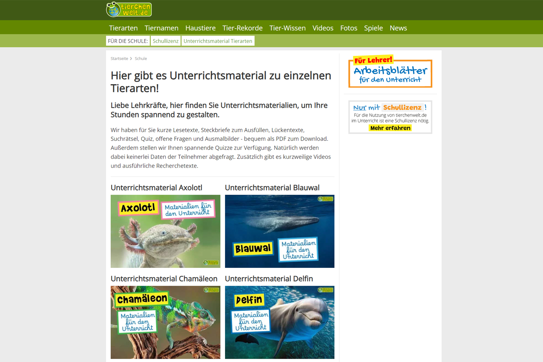 Tierchenwelt: Unterrichtsmaterial