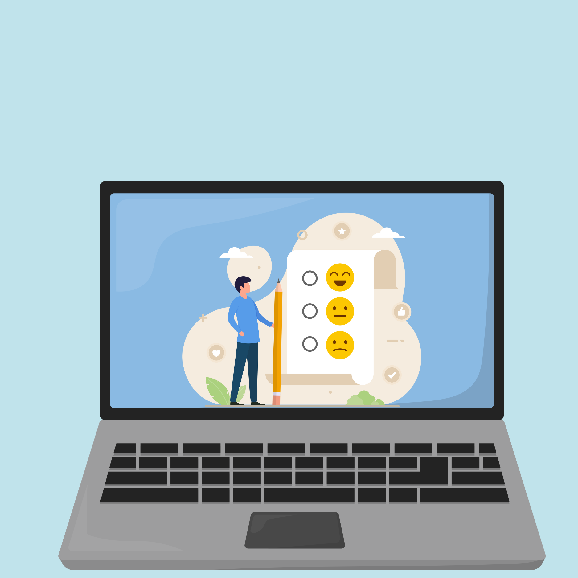 Feedback digital gestalten (Teil 2) | Lehrer-Online Akademie Laptop mit Feedbackbogen